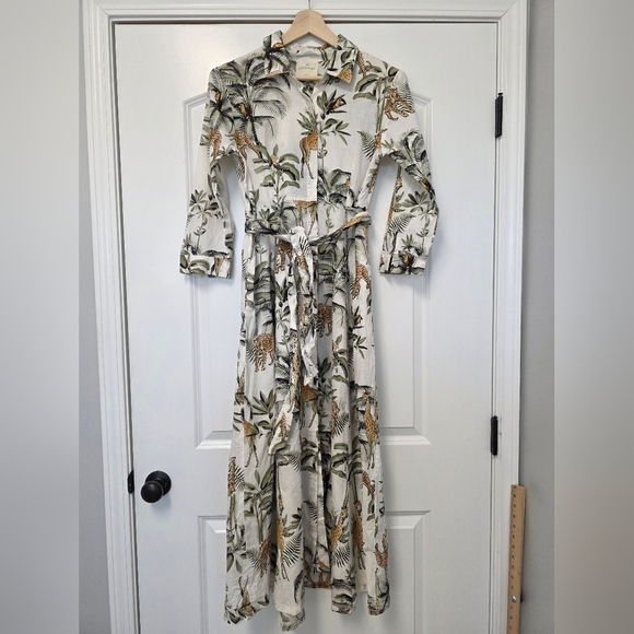 Guadalupe Womens Luciana Jungle Dress White Green Size XSmall Tropical Maxi Long - Picture 7 of 14